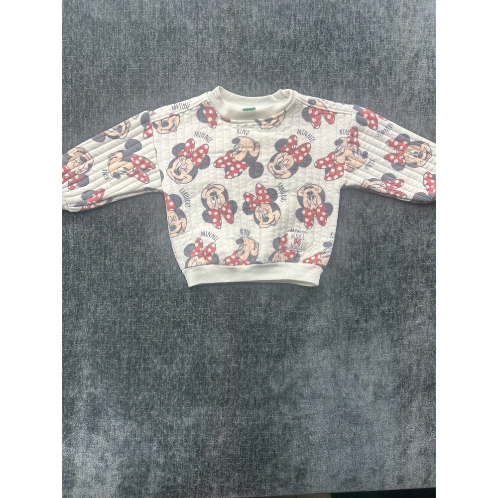 Disney‎ Sweatshirt Baby 24 Month Cream Minnie Mouse Quilted Texture Short Sleeve